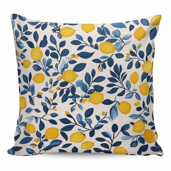 Throw Pillow Covers 26x26 Inch, Lemon Summer Decorative Pillow Cases for Couch Sofa Bed, Spring Pastoral Watercolor Fruit Leaf Cotton Linen Square Home Decor Pillowcases with Hidden Zipper