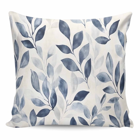 Throw Pillow Covers 26x26 Inch, Navy Blue Botanical Decorative Pillow Cases for Couch Sofa Bed, Pastoral Spring Leaves Watercolor Cotton Linen Square Home Decor Pillowcases with Hidden Zipper
