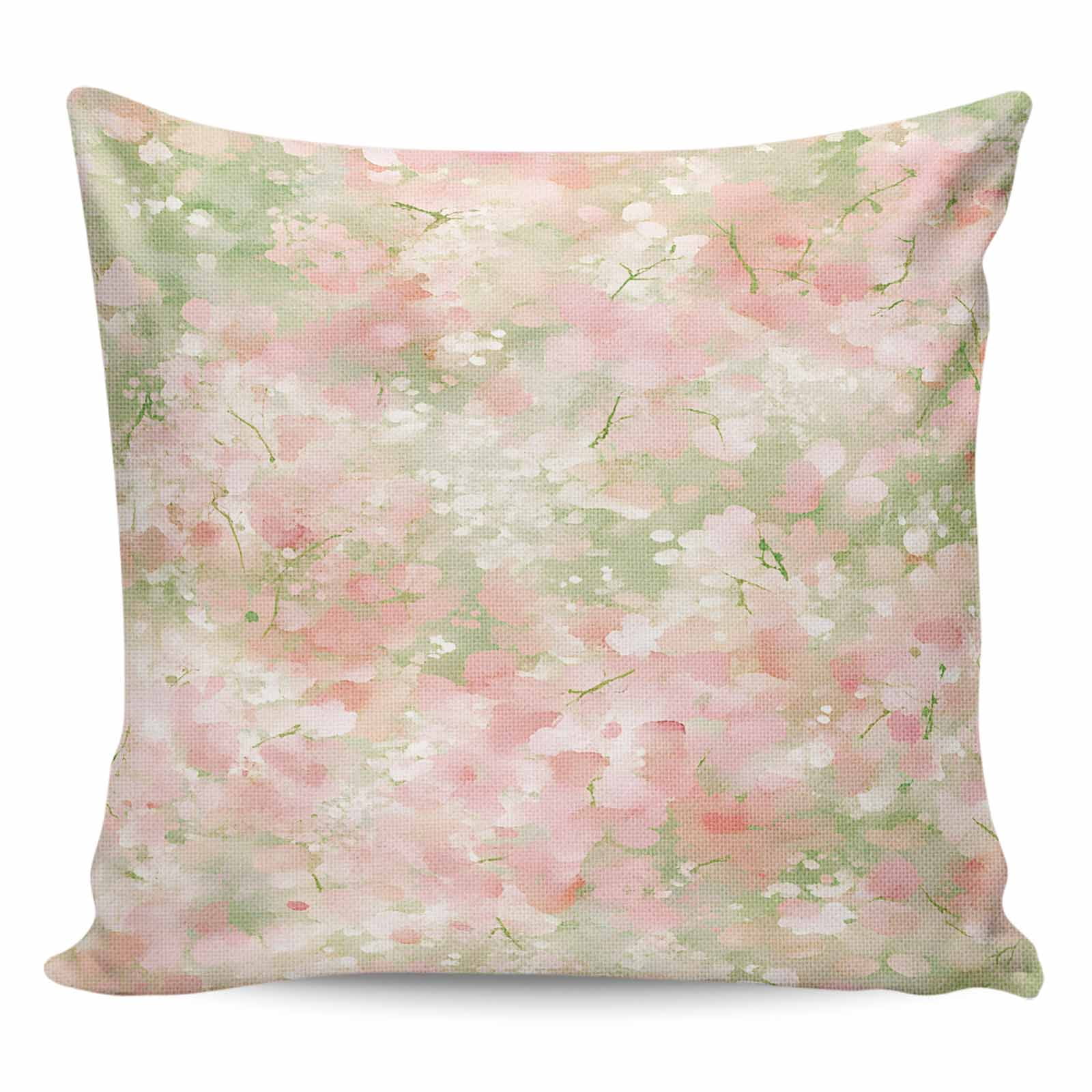 Throw Pillow Covers 26x26 Inch, Pink Green Flower Decorative Pillow Cases for Couch Sofa Bed, Watercolor Summer Botanical Cotton Linen Square Home Decor Pillowcases with Hidden Zipper