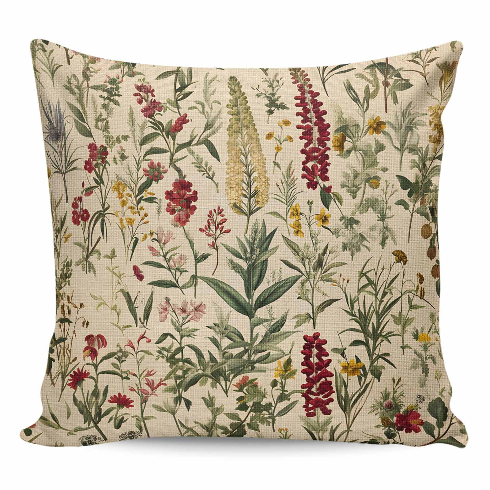 Throw Pillow Covers 26x26 Inch, Rustic Botanical Decorative Pillow Cases for Couch Sofa Bed, Vintage Floral Wildflower Cotton Linen Square Home Decor Pillowcases with Hidden Zipper