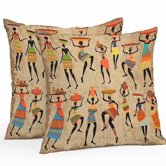 Throw Pillow Covers 26x26 Inch Set of 2, Brown Boho Waterproof Outdoor Pillow Covers, Farmhouse Vintage Ethnic African Women Decorative Cushion Pillowcases for Couch, Sofa, Bed, Garden, Patio
