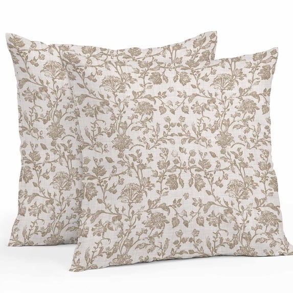 Throw Pillow Covers 26x26 Inch Set of 2, Farmhouse Khaki Waterproof Outdoor Pillow Covers, Vintage Flower Leaf Botanical Plant Decorative Cushion Pillowcases for Couch, Sofa, Bed, Garden, Patio