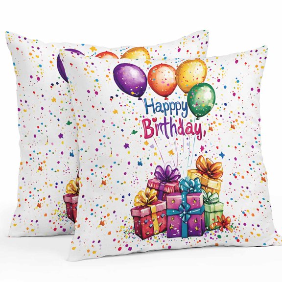 Throw Pillow Covers 26x26 Inch Set of 2, Happy Birthday Waterproof Outdoor Pillow Covers, Colorful Balloon Gifts Patterns Decorative Cushion Pillowcases for Couch, Sofa, Bed, Garden, Patio