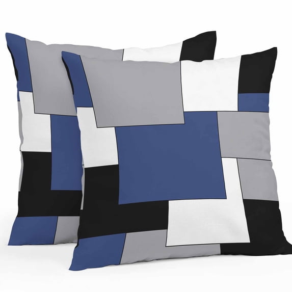 Throw Pillow Covers 26x26 Inch Set of 2, Navy Blue Grey Black Geometric Waterproof Outdoor Pillow Covers, Middle Century Abstract Aesthetics Decorative Cushion Pillowcases for Couch Sofa Bed Patio