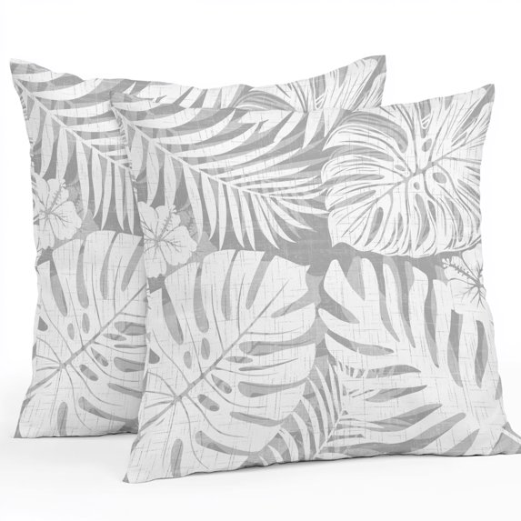 Throw Pillow Covers 26x26 Inch Set of 2, Palm Tree Monstera Waterproof Outdoor Pillow Covers, Slate Gray Ash Leaf Boho Botanical Tropical Decorative Cushion Pillowcases for Patio Garden Couch Bed