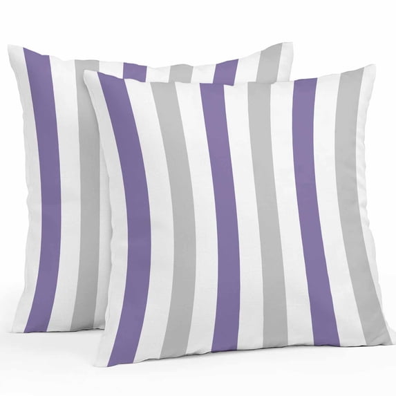 Throw Pillow Covers 26x26 Inch Set of 2, Purple Grey Striped Waterproof Outdoor Pillow Covers, Minimalist Farmhouse Stripe Decorative Cushion Pillowcases for Couch, Sofa, Bed, Garden, Patio
