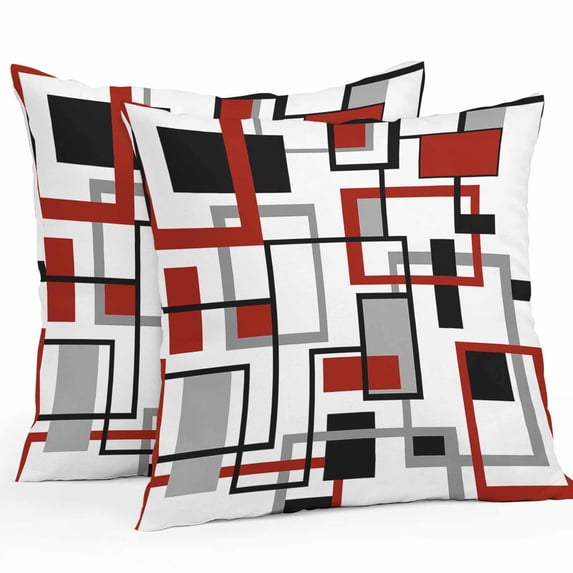 Throw Pillow Covers 26x26 Inch Set of 2, Red Black Grey Geometric Waterproof Outdoor Pillow Covers, Middle Century Modern Abstract Art Decorative Cushion Pillowcases for Couch, Sofa, Bed, Patio