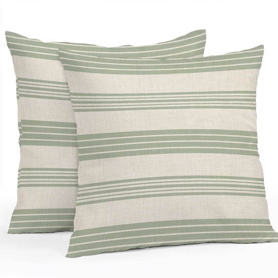 Throw Pillow Covers 26x26 Inch Set of 2, Sage Green Lines Waterproof Outdoor Pillow Covers, Modern Simple Striped Pattern Beige Decorative Cushion Pillowcases for Couch, Sofa, Bed, Garden, Patio
