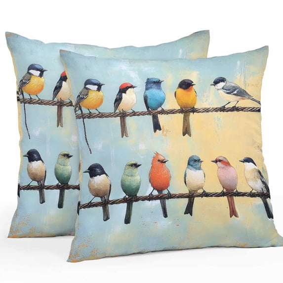 Throw Pillow Covers 26x26 Inch Set of 2, Spring Bird Waterproof Outdoor Pillow Covers, Blue Yellow Colorful Animal Oil Painting Decorative Cushion Pillowcases for Couch, Sofa, Bed, Garden, Patio