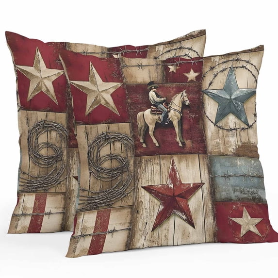 Throw Pillow Covers 26x26 Inch Set of 2, Texas Star Vintage Waterproof Outdoor Pillow Covers, Country Star Western Cowboy Decorative Cushion Pillowcases for Couch, Sofa, Bed, Garden, Patio