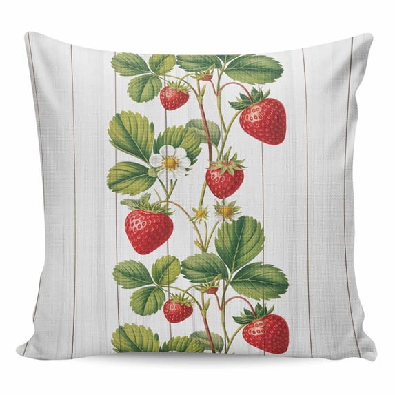 Throw Pillow Covers 26x26 Inch, Strawberry Decorative Pillow Cases for Couch Sofa Bed, Vintage Green Botanical Spring Floral Cotton Linen Square Home Decor Pillowcases with Hidden Zipper