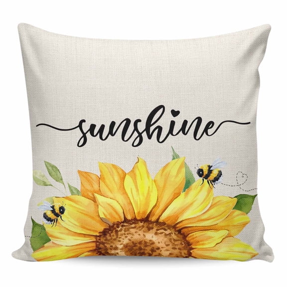 Throw Pillow Covers 26x26 Inch, Sunflowers Decorative Pillow Cases for Couch Sofa Bed, Farmhouse Bees Vintage Sunshine Summer Cotton Linen Square Home Decor Pillowcases with Hidden Zipper
