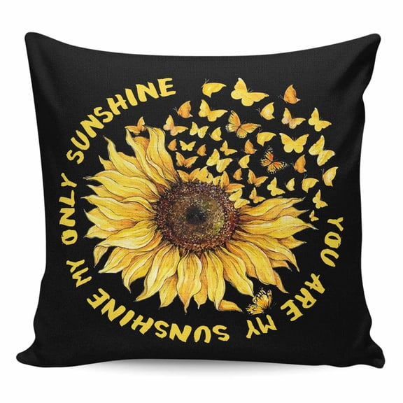 Throw Pillow Covers 26x26 Inch, Sunflowers Decorative Pillow Cases for Couch Sofa Bed, Yellow Butterfly Farmhouse You Are My Sunshine Cotton Linen Square Home Decor Pillowcases with Hidden Zipper