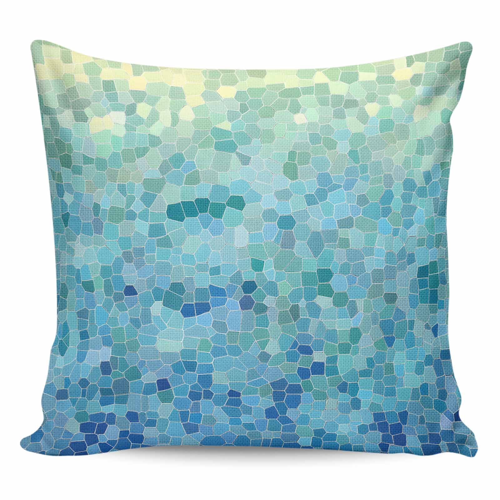 Throw Pillow Covers 26x26 Inch, Turquoise Blue Teal Decorative Pillow Cases for Couch Sofa Bed, Chic Stained Glass Texture Aesthetic Cotton Linen Square Home Decor Pillowcases with Hidden Zipper