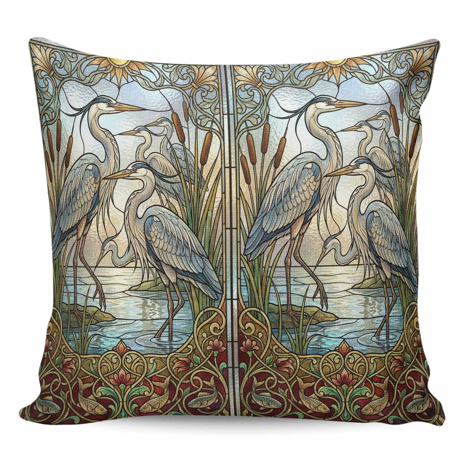 Throw Pillow Covers 26x26 Inch, Vintage Cranes Decorative Pillow Cases for Couch Sofa Bed, Country Retro Chic Glass Flower Textured Cotton Linen Square Home Decor Pillowcases with Hidden Zipper