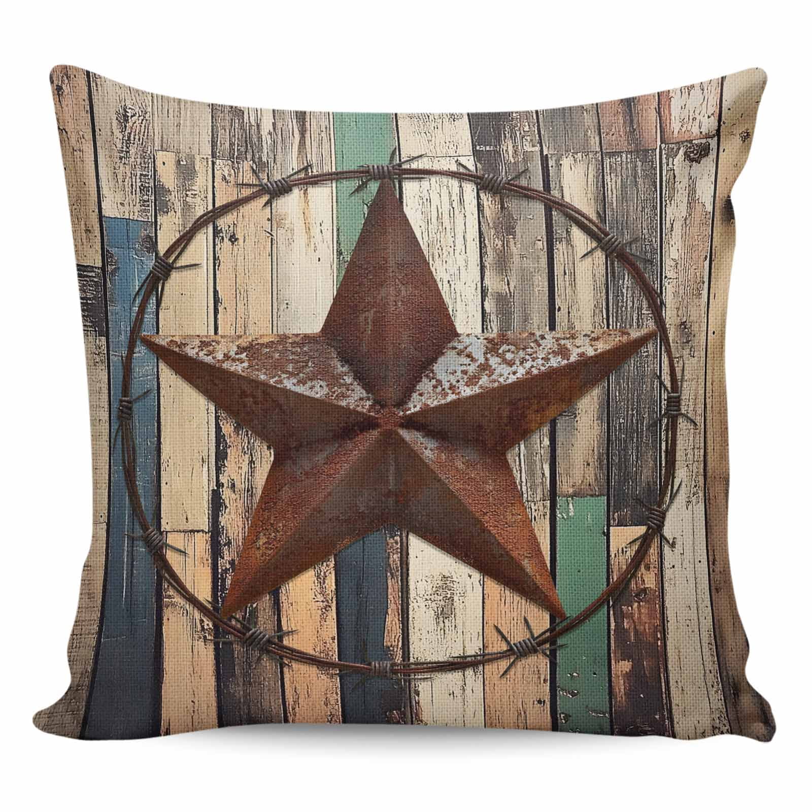 Throw Pillow Covers 26x26 Inch, Western Texas Stars Decorative Pillow Cases for Couch Sofa Bed, Farmhouse Vintage Wooden Plank Cotton Linen Square Home Decor Pillowcases with Hidden Zipper