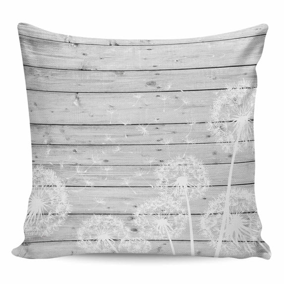 Throw Pillow Covers 26x26 Inch, White Dandelion Decorative Pillow Cases for Couch Sofa Bed, Spring Flowers Plants Vintage Gray Wood Cotton Linen Square Home Decor Pillowcases with Hidden Zipper
