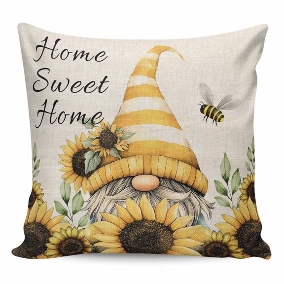 Throw Pillow Covers 26x26 Inch, Yellow Dwarf Sunflowers Decorative Pillow Cases for Couch Sofa Bed, Line Bee Green Leaves Cotton Linen Square Home Decor Pillowcases with Hidden Zipper