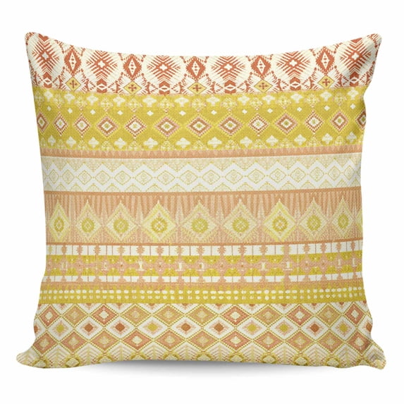 Throw Pillow Covers 26x26 Inch, Yellow Khaki Boho Decorative Pillow Cases for Couch Sofa Bed, Vintage Ethnic Tribe Abstract Art Cotton Linen Square Home Decor Pillowcases with Hidden Zipper