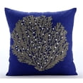 thumbnail image 1 of Throw Pillow Covers, Along The Shore - 12x12 Inches Square Decorative Throw Pillow Cover Royal Blue Linen Pillow Cover With Bead Embroidery, 1 of 4
