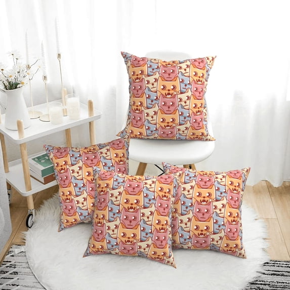 Throw Pillow Covers, Artistic Colorful Cute Cats Soft Square Pillow Cases with Invisible Zipper for Couch Bed Sofa, Farmhouse Fall Home Decor 16"x16"