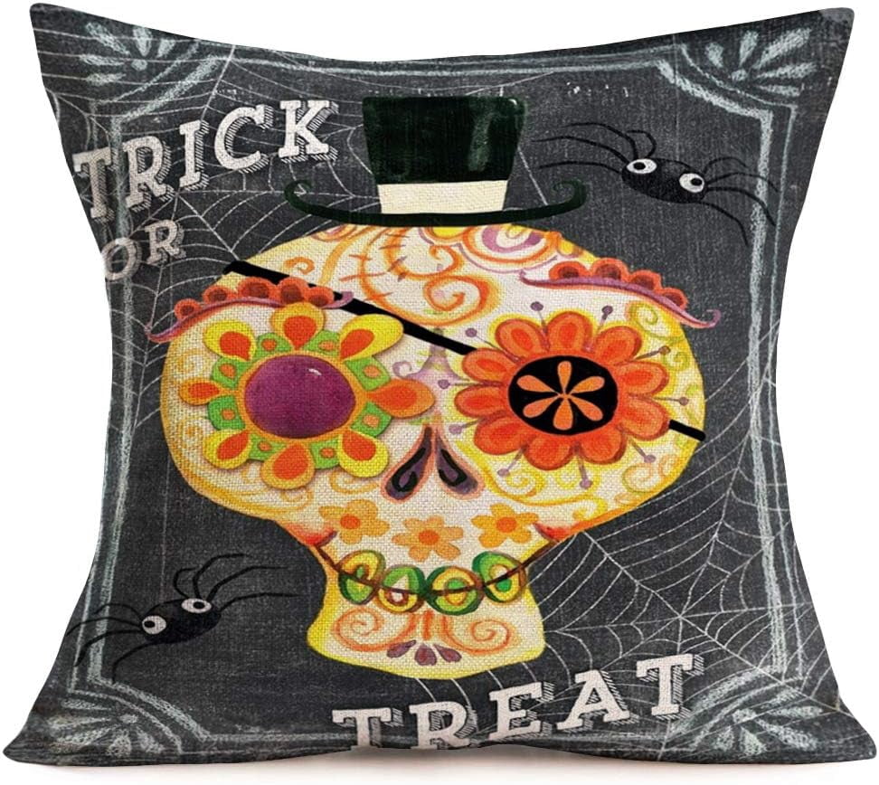 Softxpp Halloween Throw Pillow Cover – 18x18 Inch, Plaid Pumpkin & Spider Web Print – Cotton Linen Fall Decor For Couch, Bed