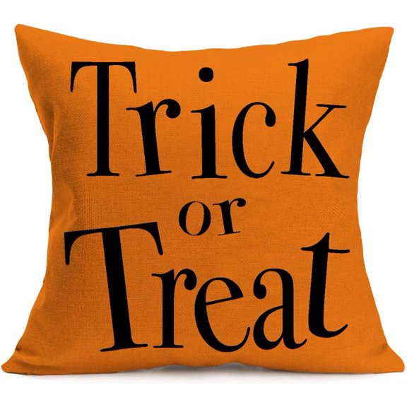 Throw Pillow Covers Bat Spider Web Cushion Cover Cotton Linen Halloween Trick or Treat Throw Pillow Case for Home Sofa Car Bedroom Decorative Pillowcase 18" x 18" (Orange Trick or Treat)
