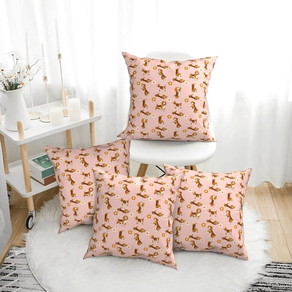 Throw Pillow Covers, Beagle Dog flower Soft Square Pillow Cases with Invisible Zipper for Couch Bed Sofa, Farmhouse Fall Home Decor 12"x12"