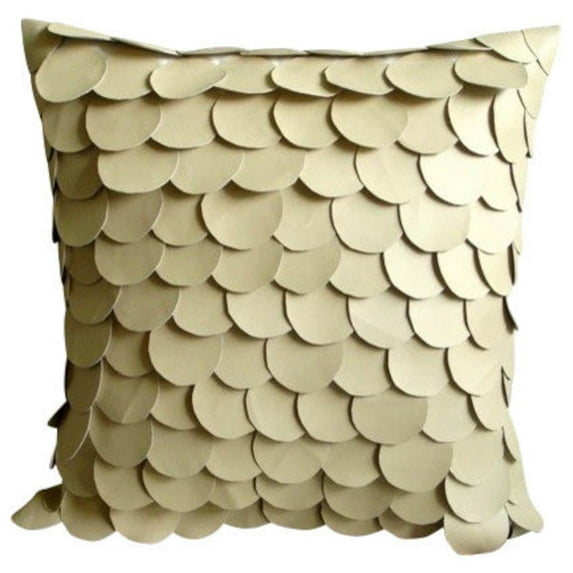 Throw Pillow Covers, Beige Accent Pillow, Mermaid Design Textured Pillow Cover, 18x18 inch (45x45 cm) Throw Pillow Cover, Square Faux Leather Pillowcase, Solid Modern Pillow - Mermaid
