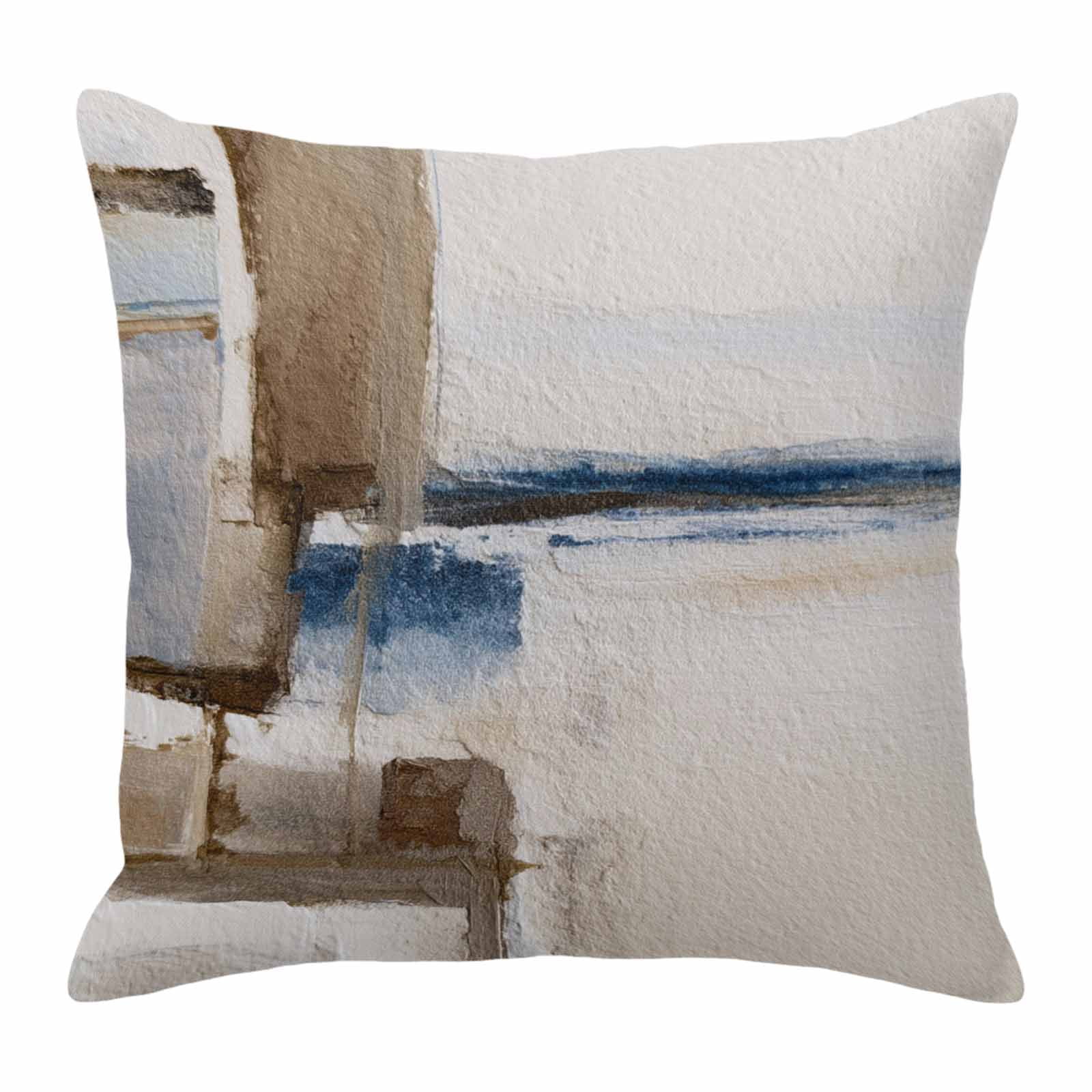 Throw Pillow Covers, Beige Brown Blue 26x26 Pillow Covers for Couch/Sofa/Bed, Vintage Abstract Mottled Texture Decorative Square Linen Cushion Pillowcase for Home Decor