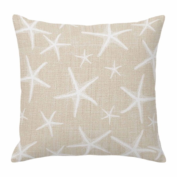 Throw Pillow Covers, Beige Coastal Starfish 16x16 Pillow Covers for Couch/Sofa/Bed, Nautical Summer Beach Ocean Rustic Decorative Square Linen Cushion Pillowcase for Home Decor
