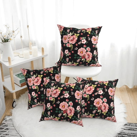 Throw Pillow Covers, Big Rose Flowers Soft Square Pillow Cases with Invisible Zipper for Couch Bed Sofa, Farmhouse Fall Home Decor 12"x12"