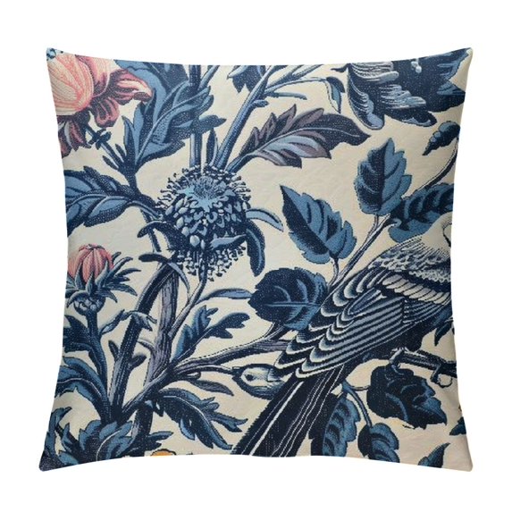 Throw Pillow Covers Bird Cushion Cover Sofa Pillow Cover Blue Flower and Bird Garden Euro Sham Pillow for Home Sofa
