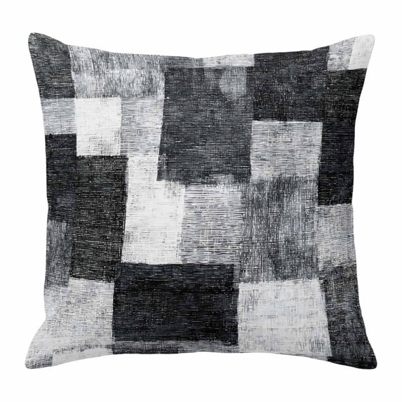 Throw Pillow Covers, Black Gray Patchwork Decorative Throw Pillow Covers 18x18 Inch, Abstract Minimalist Geometric Art Square Linen Pillow Cases for Couch/Living Room/Sofa