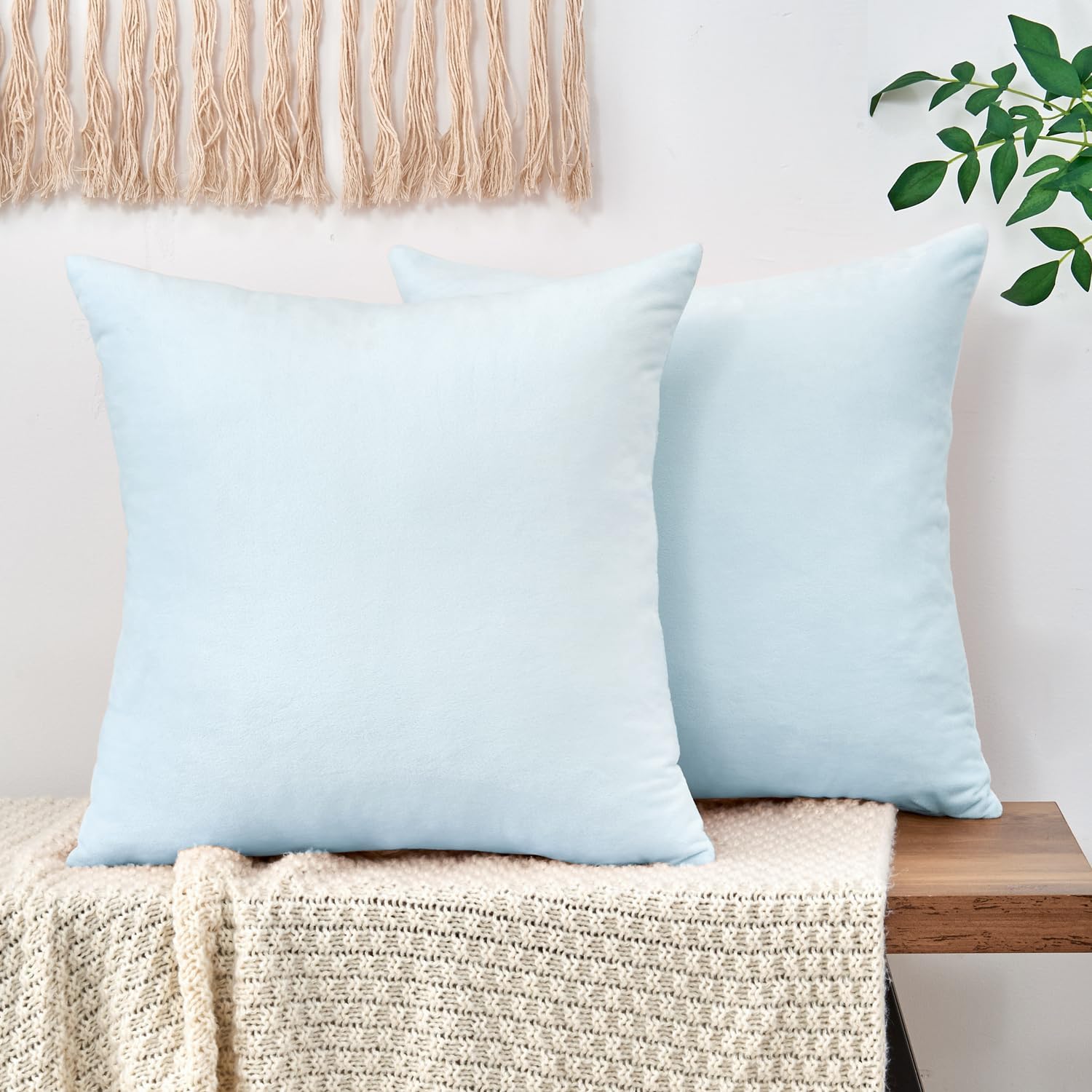 Throw Pillow Covers Blue Decorative Velvet Set of 2 20x20 Inch Pillow