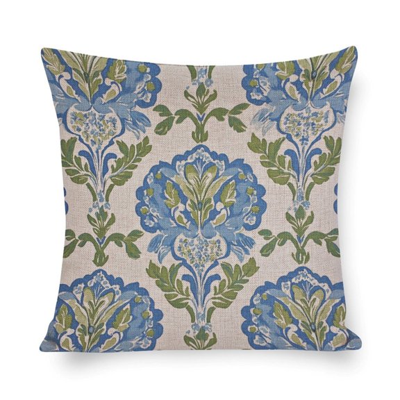 Throw Pillow Covers Blue And Green Floral Design Pillowcase 20"x20" Spring Flower Leaves Print Decorations Pillow Covers Modern Decorative Pillow Covers for Couch Sofa Bedroom Car