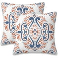 Throw Pillow Covers Blue and Orange Floral Pillow Covers 18x18 Inch Set