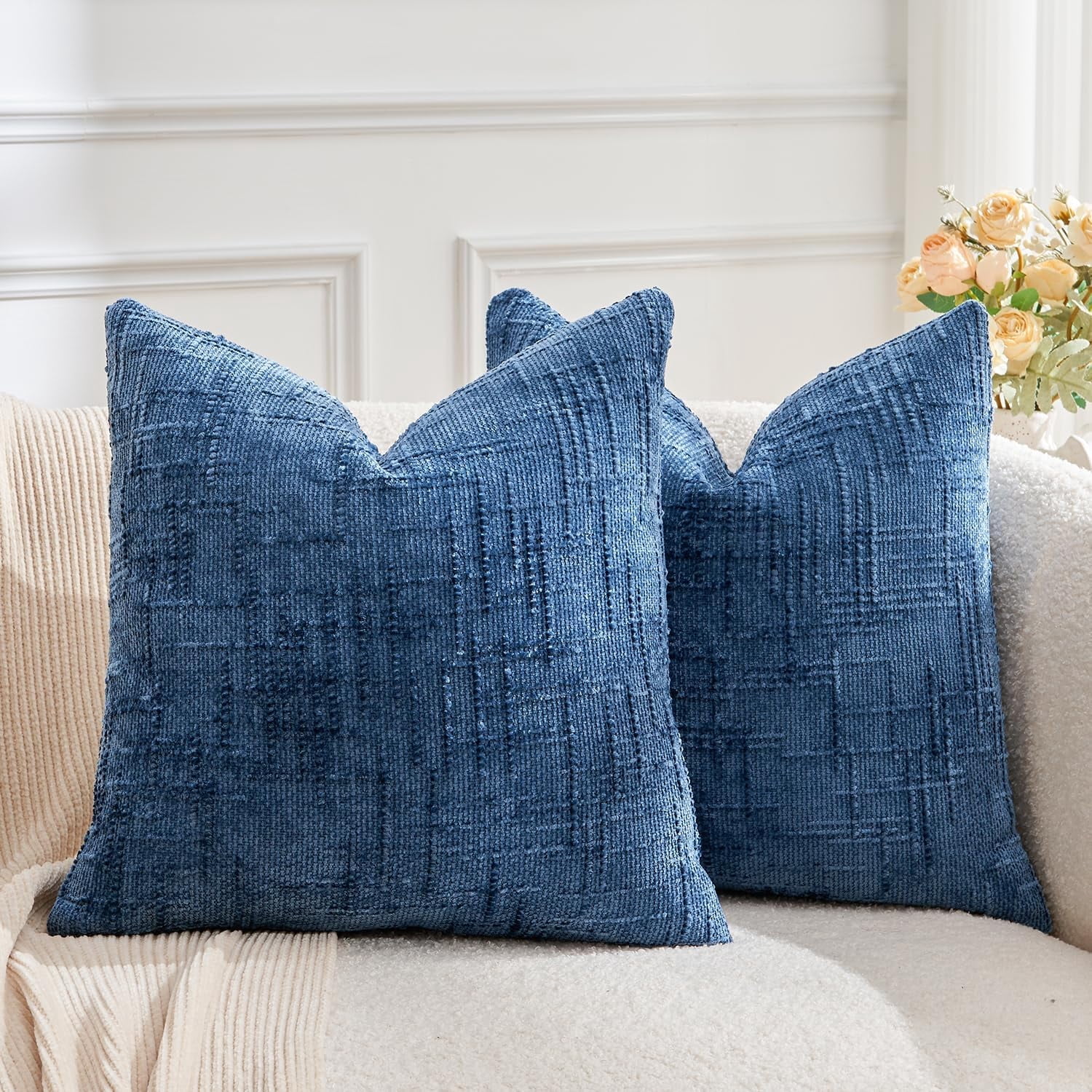Throw Pillow Covers Blue Set of 2 24x24 Inch Pillow Covers, Soft