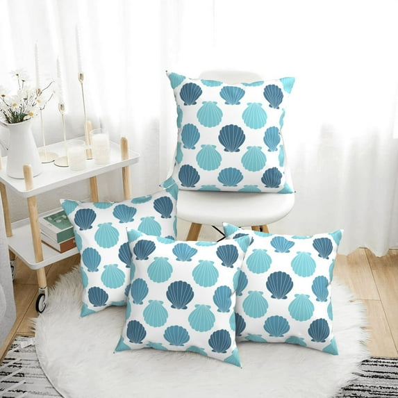 Throw Pillow Covers, Blue scallop Soft Square Pillow Cases with Invisible Zipper for Couch Bed Sofa, Farmhouse Fall Home Decor 12"x12"