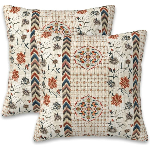 Throw Pillow Covers Boho Floral Pillow Covers 20x20 Inch Set of 2 Throw Pillows Decorative Pillow Cases Cushion Covers for Bedroom Livingroom Sofa Farm House