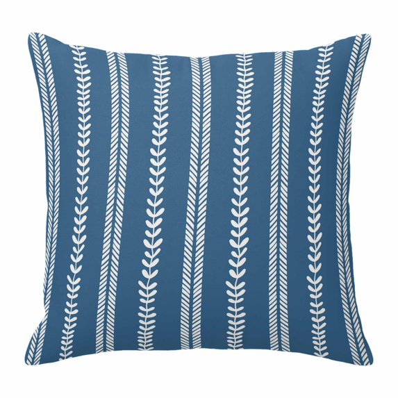 Throw Pillow Covers, Boho Leaves 16x16 Pillow Covers for Couch/Sofa/Bed, Vintage Blue Abstract Modern Retro Stripes Decorative Square Linen Cushion Pillowcase for Home Decor
