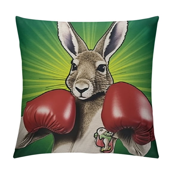 Throw Pillow Covers Boxing Kangaroo Inch Square Sofa Pillow Covers Angry Mascot Cartoon Green Animal Patriot Pride Spirit Brown Red Cushion Cases For Home Couch Bed Decor