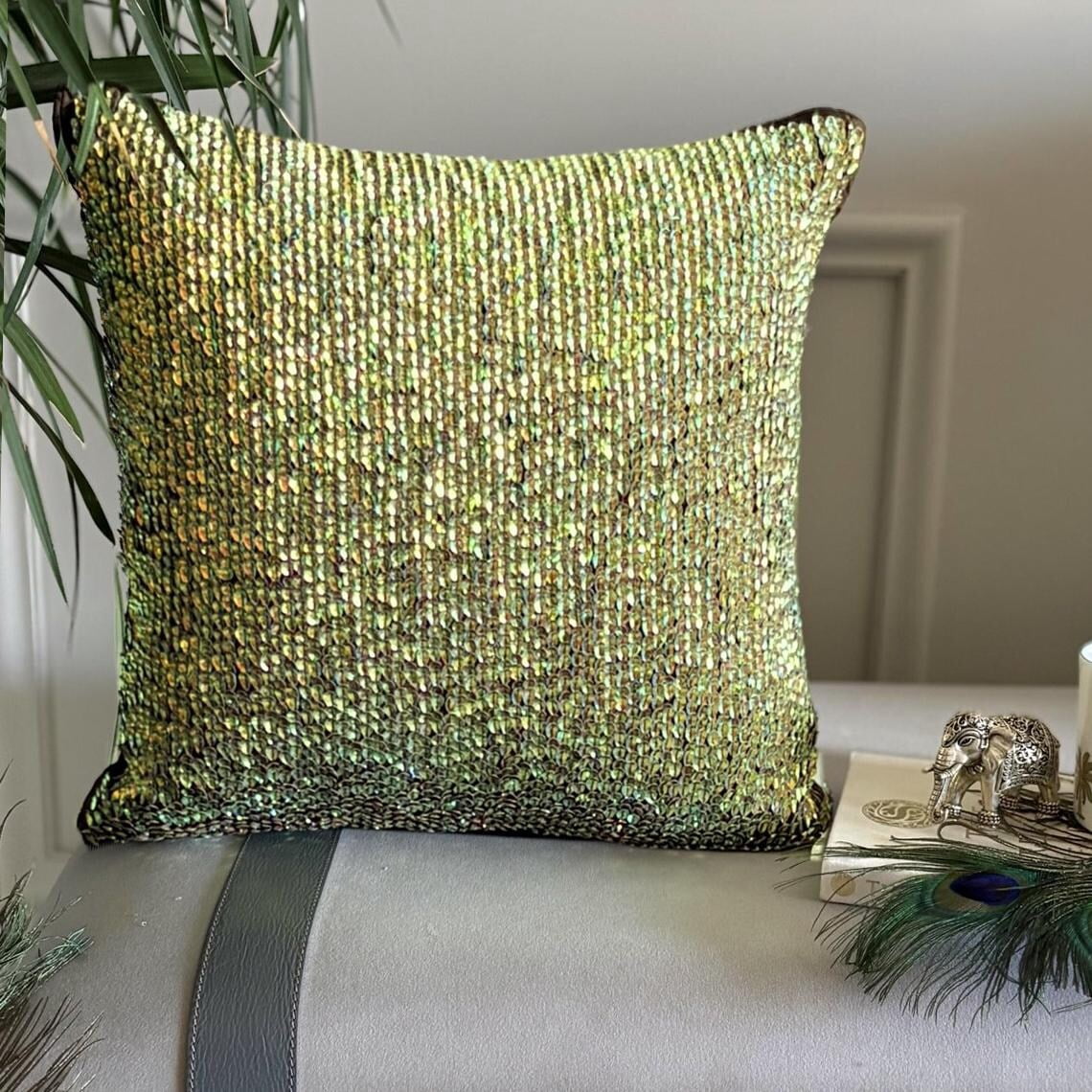 Throw Pillow Covers, Brown Decorative Throw Pillow Covers 16x16 inch (40x40 cm), Silk Pillow Covers, Abstract, Bling, Textured, Sequins Embellished, Modern Pillowcase&nbsp; - Supernova