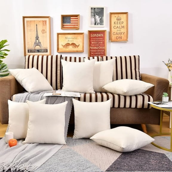 Throw Pillow Covers Bulk Linen Blank Couch Cushion Pillow Case for Vinyl Sublimation Ironing Craft Embroider Decoration 18 x 18 Inch Beige Set of 8