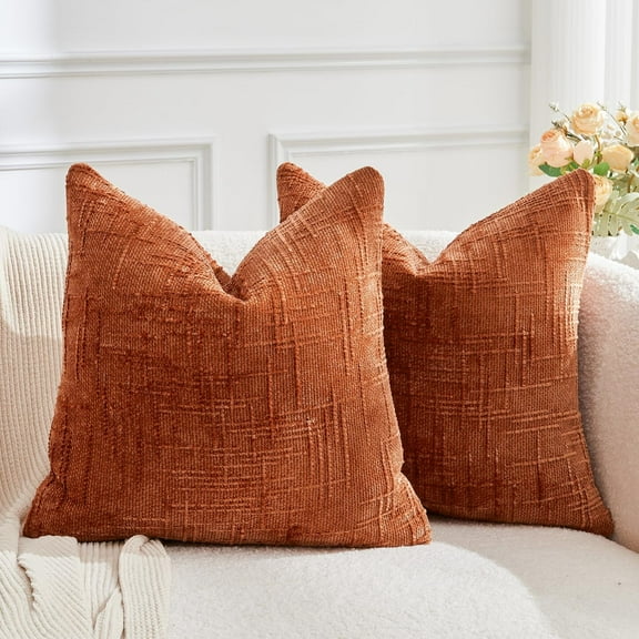 Throw Pillow Covers Burnt Orange Set of 2 24x24 Inch Pillow Covers, Soft Chenille Fall Decorative Cases for Couch Sofa Bed Living Room, Home Neutral Decor, Modern Farmhouse Cushion Covers