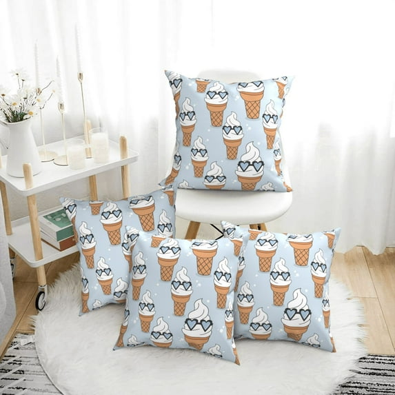 Throw Pillow Covers, Cartoon Cool Ice Cream Print Soft Square Pillow Cases with Invisible Zipper for Couch Bed Sofa, Farmhouse Fall Home Decor 12"x12"