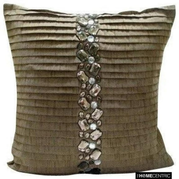 Throw Pillow Covers, Champagne Brown Pillow Covers 16x16 inch (40x40 cm), Silk Couch Pillow&nbsp;Cases, Striped, Pintucks, Textured, Crystals, Contemporary Accent Throw&nbsp; - Almost Real