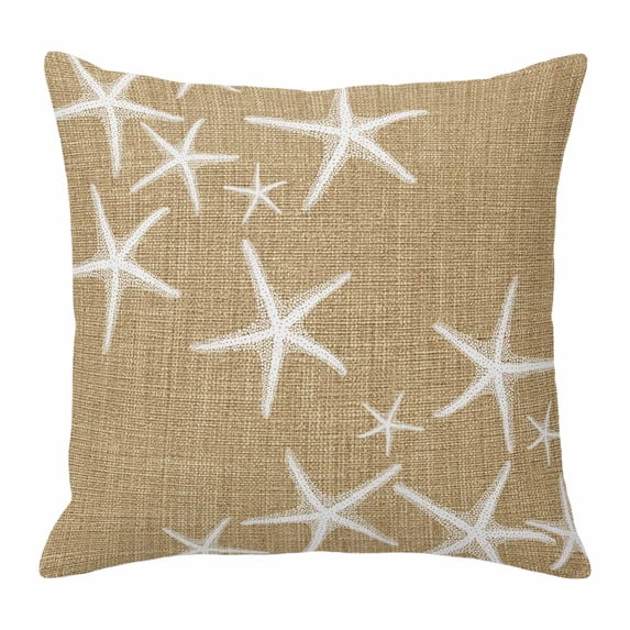 Throw Pillow Covers, Coastal Starfish Decorative Throw Pillow Covers 18x18 Inch, Summer Beach Nautical Ocean Rustic Square Linen Pillow Cases for Couch/Living Room/Sofa
