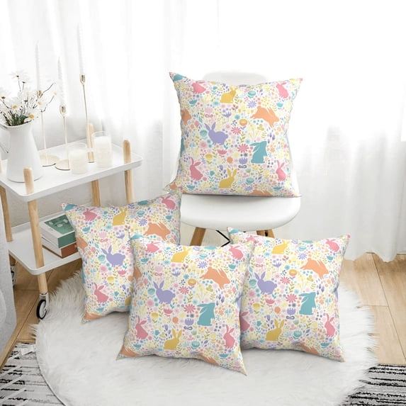 Throw Pillow Covers, Colorful Bohemian Rabbit Flowers Soft Square Pillow Cases with Invisible Zipper for Couch Bed Sofa, Farmhouse Fall Home Decor 12"x12"