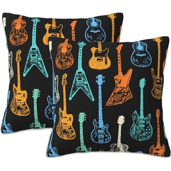 Throw Pillow Covers Colorful Guitar Pillow Covers 18x18 Inch Set of 2 Throw Pillows Decorative Pillow Cases Cushion Covers for Bedroom Livingroom Sofa Farm House